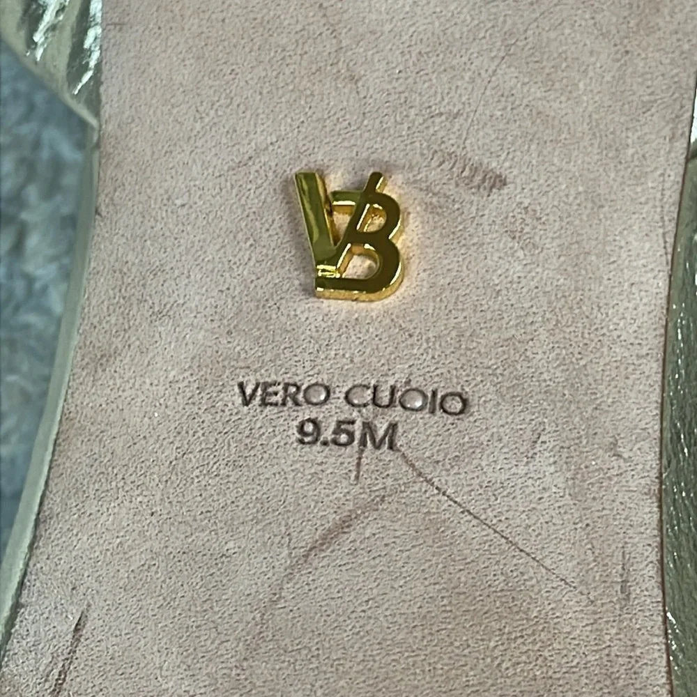 Veronica Beard Darcelle Platform Stiletto Sandal Heels Metallic Gold Sz 9.5